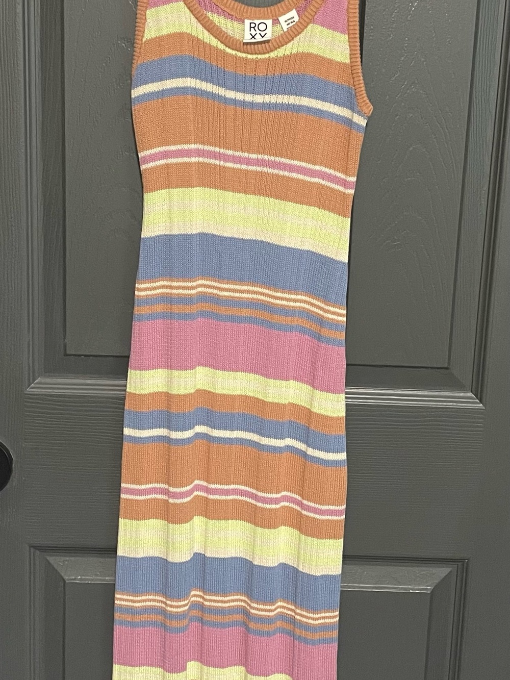 Roxy Striped Knit Maxi Dress in Pink, Blue, Tan & Cream